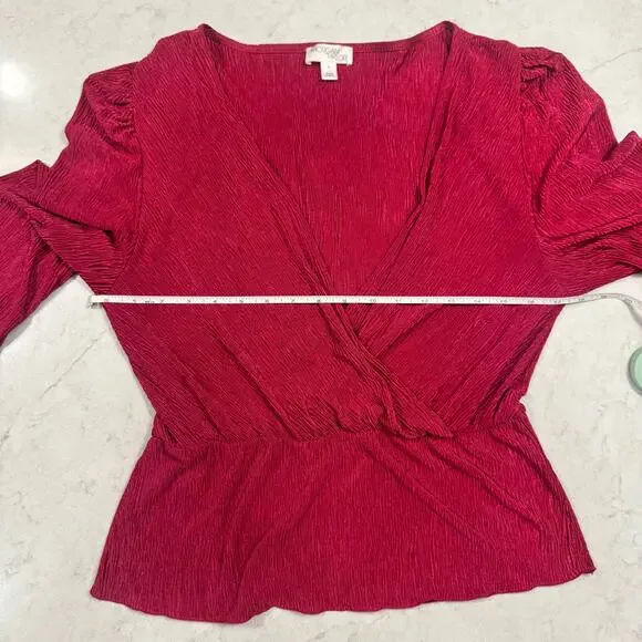 Morgan Taylor Sangria Red Pink Textured Blouse Women's Large Retro Peplum 80s - Picture 4 of 15